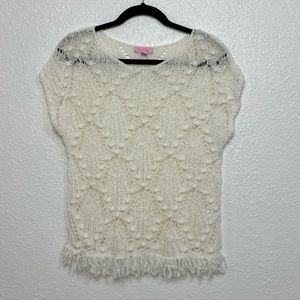 Lilly Pulitzer Knit short sleeve Sweater Fringe Hem Size Large